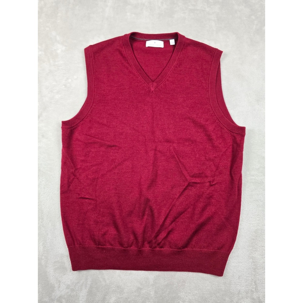 Toscano Firenze Sweater Vest‎ Mens L Red Extra Fine 100% Merino Wool V-Neck Golf